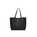 Dreubea Women's Soft Faux Leather Tote Shoulder Bag from, Big Capacity Tassel Handbag Black