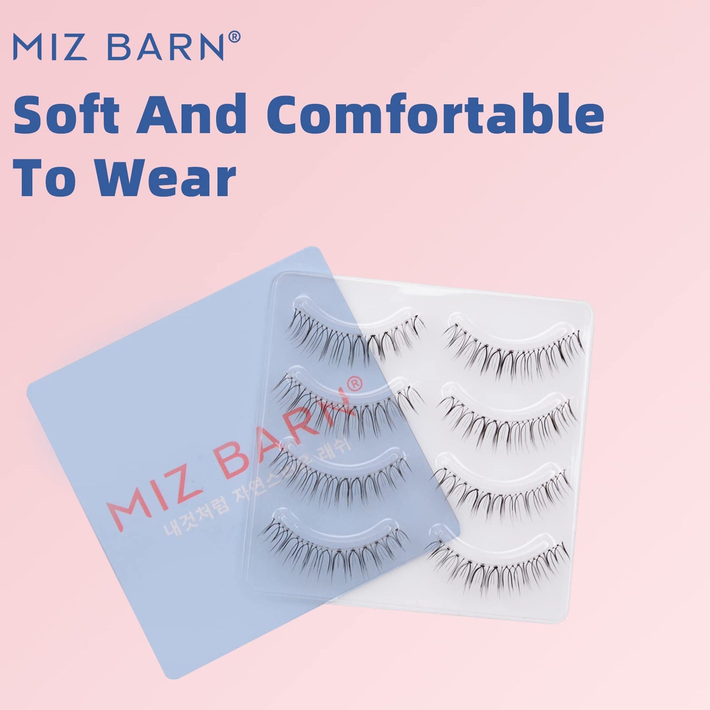 Miz Barn Daily Natural Look False Eyelashes,4 Pairs Natural Soft Lightweight Comfortable Short Lashes Clear Band Handmade Luxurious False