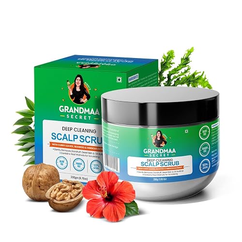 NIDHI’S GRANDMAA SECRET Scalp Scrub - Natural Curry Leaves & Seaweed Scalp Scrub for Dandruff, Buildup, Dead Skin - Cleansing and Exfoliating Dry