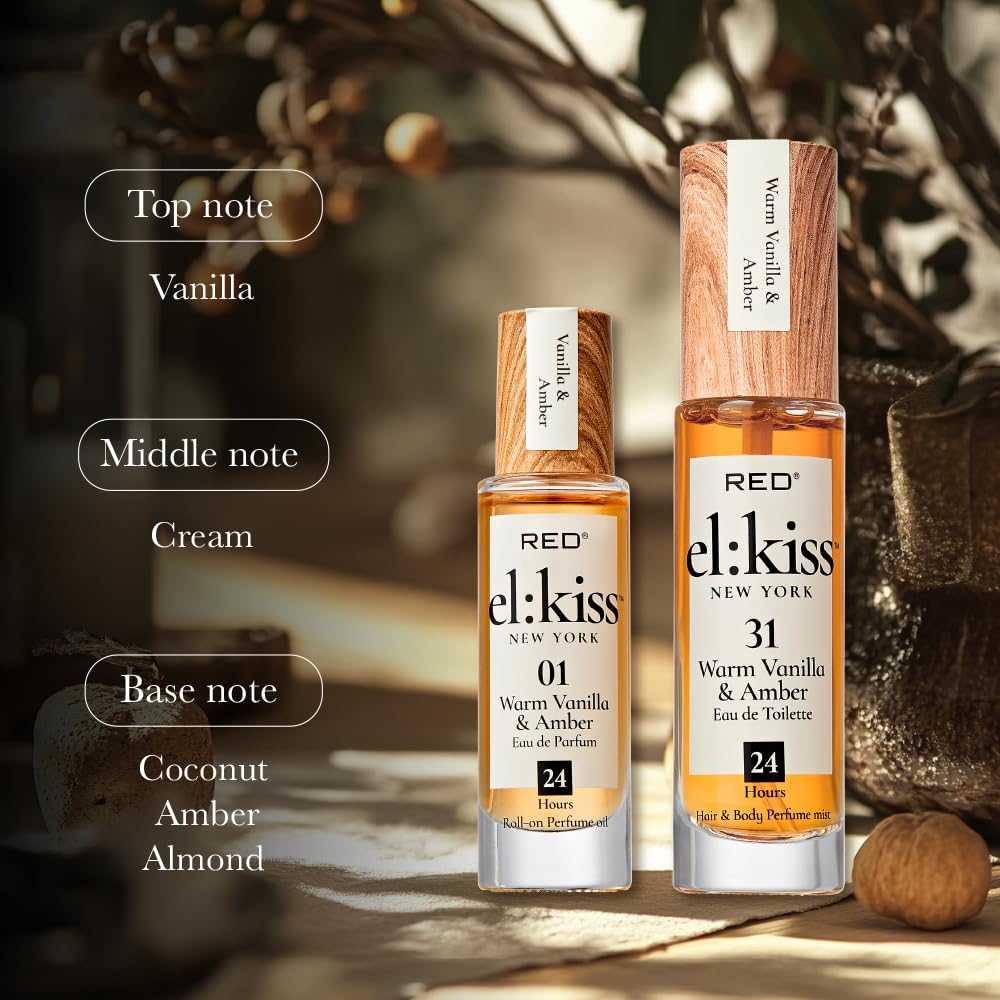 EL:KISS Hair Perfume & Body Mist, Warm Vanilla & Amber Eau de Toilette 30mL (1.01 Fl Oz), Hydrating & Long-Lasting, Alcohol-Free & Mineral Oil-Free Beauty & Personal Care EL:KISS