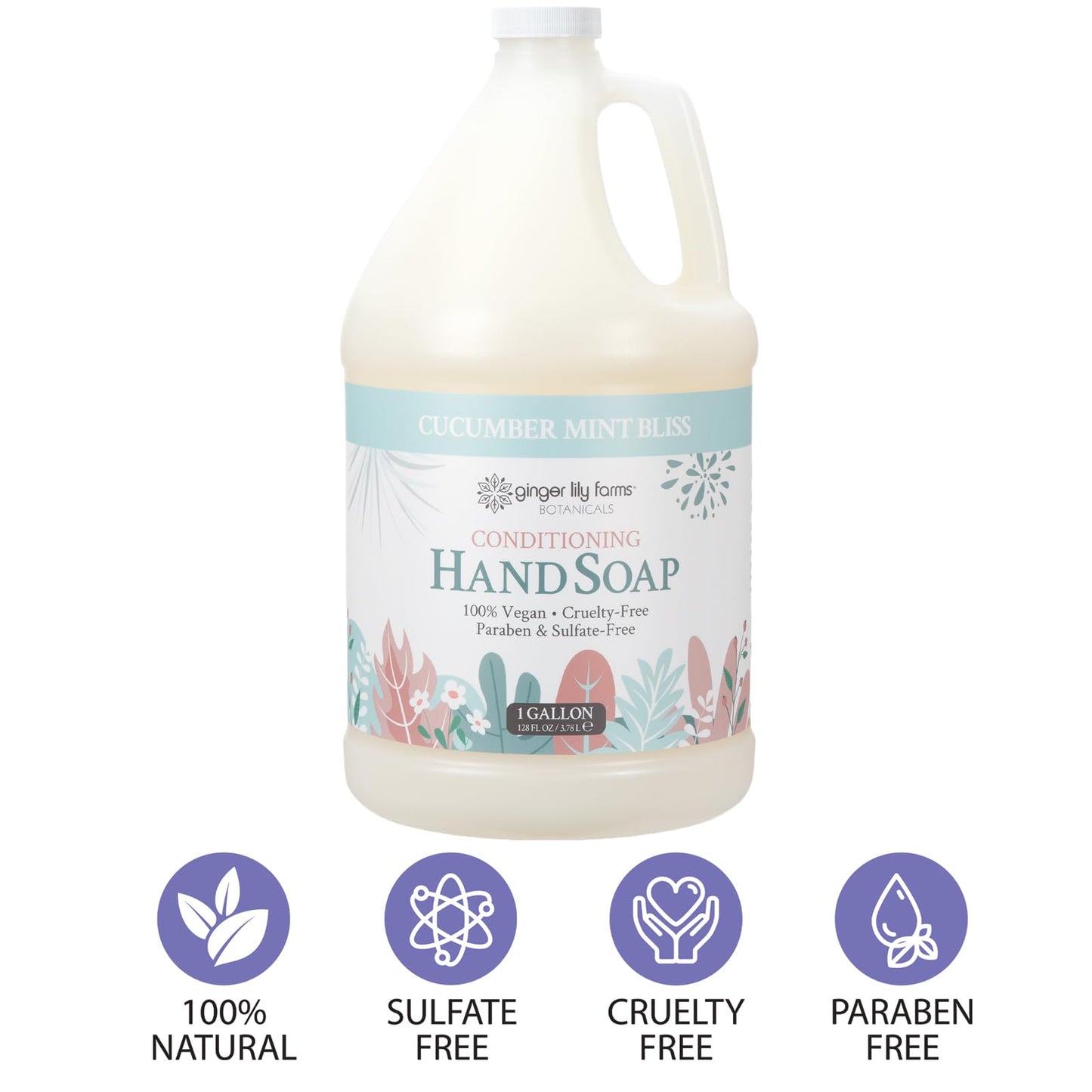 Ginger Lily Farms Botanicals Conditioning Liquid Hand Soap Refill, 100% Vegan & Cruelty-Free, Cucumber Mint Bliss Scent, 1 Gallon (Pack of 4) Beauty & Personal Care Ginger Lily Farms