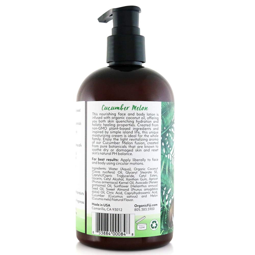 Coco Fiji Face & Body Lotion Infused With Coconut Oil | Lotion for Dry Skin | Moisturizer Face Cream & Massage Lotion for Women & Men | Cucumber Melon