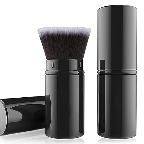 Falliny Makeup Brushes, Retractable Travel Kabuki Powder Foundation Brush, Portable Face Liquid Foundation Sunscreen Brush with Cover for Blending