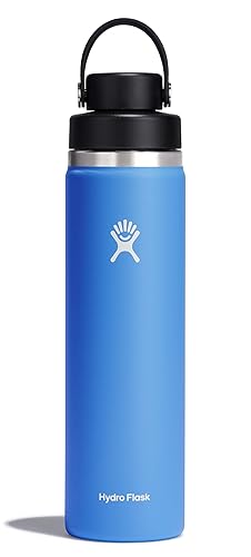 Hydro Flask Water Bottle - Insulated Stainless Steel - Wide Mouth Flex Chug Lid, Non Spill, Leakproof in 24 Oz Cascade Blue