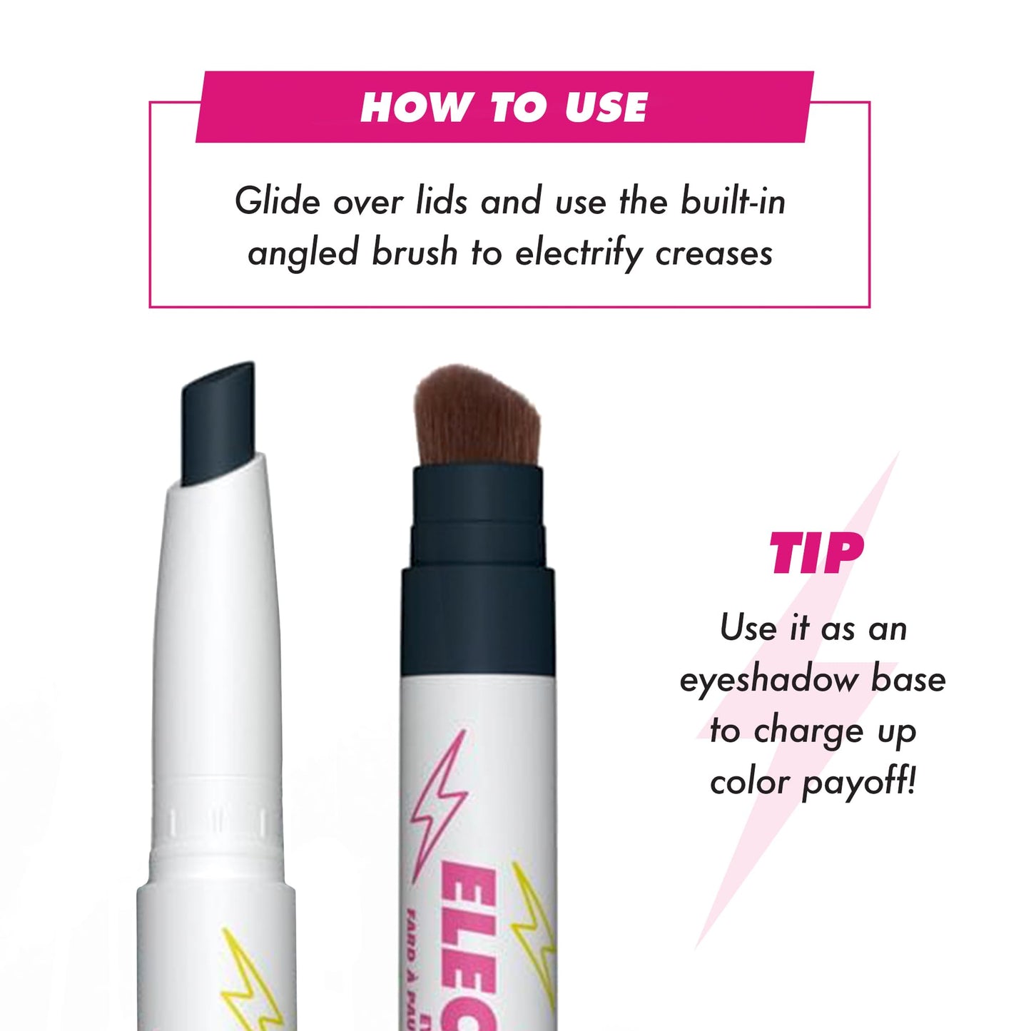 Lime Crime Electric Slide Eyeshadow & Brush Stick, IDC (Matte Black) - Lightweight 2-in-1 Eyeshadow Smudge Stick with Angled Brush for Long Lasting