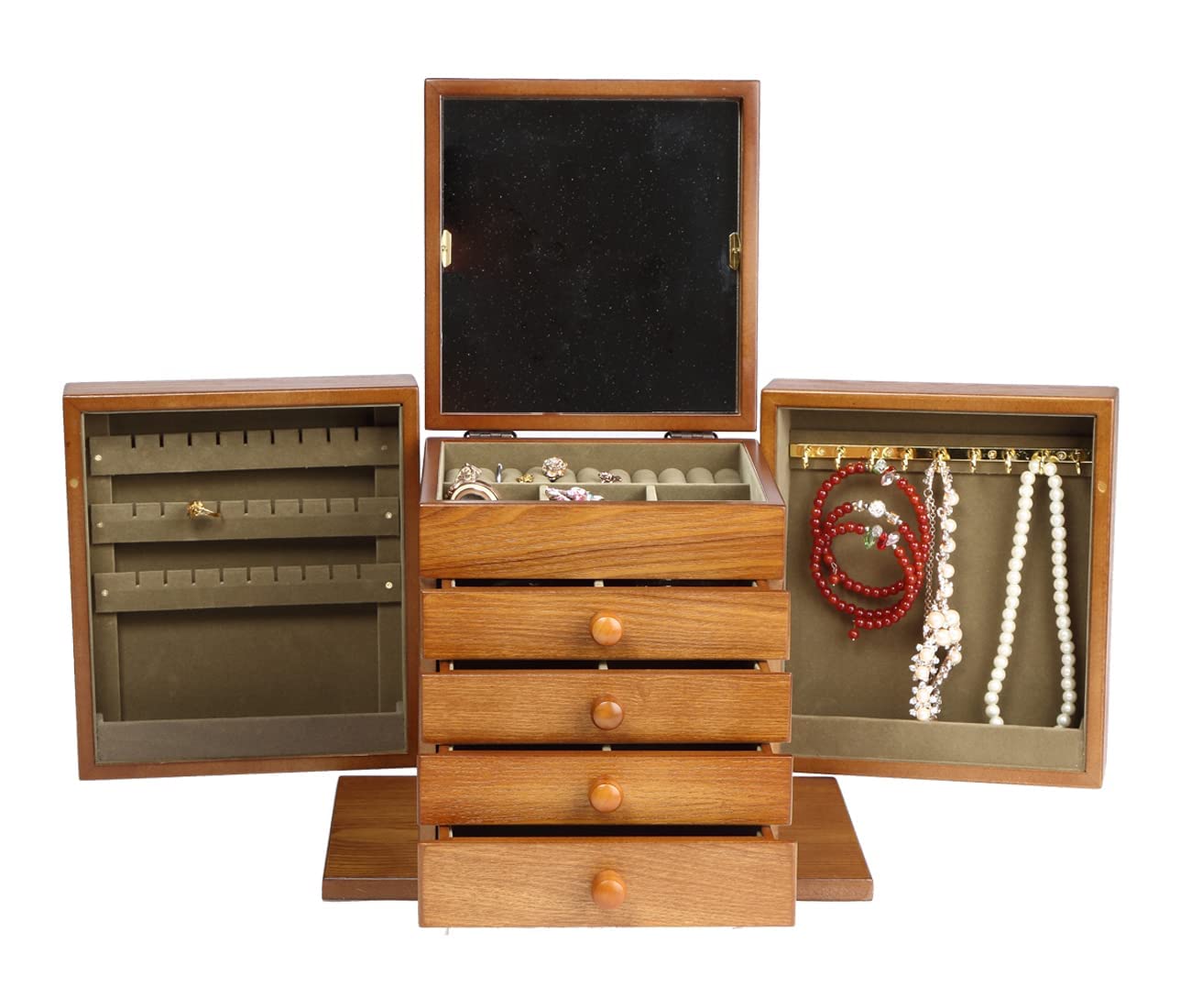 Wolfroady Wooden Jewelry Box for Women, Jewelry Organizer Box for Necklaces and Rings Jewelries, Watches, Storage Box Cherry