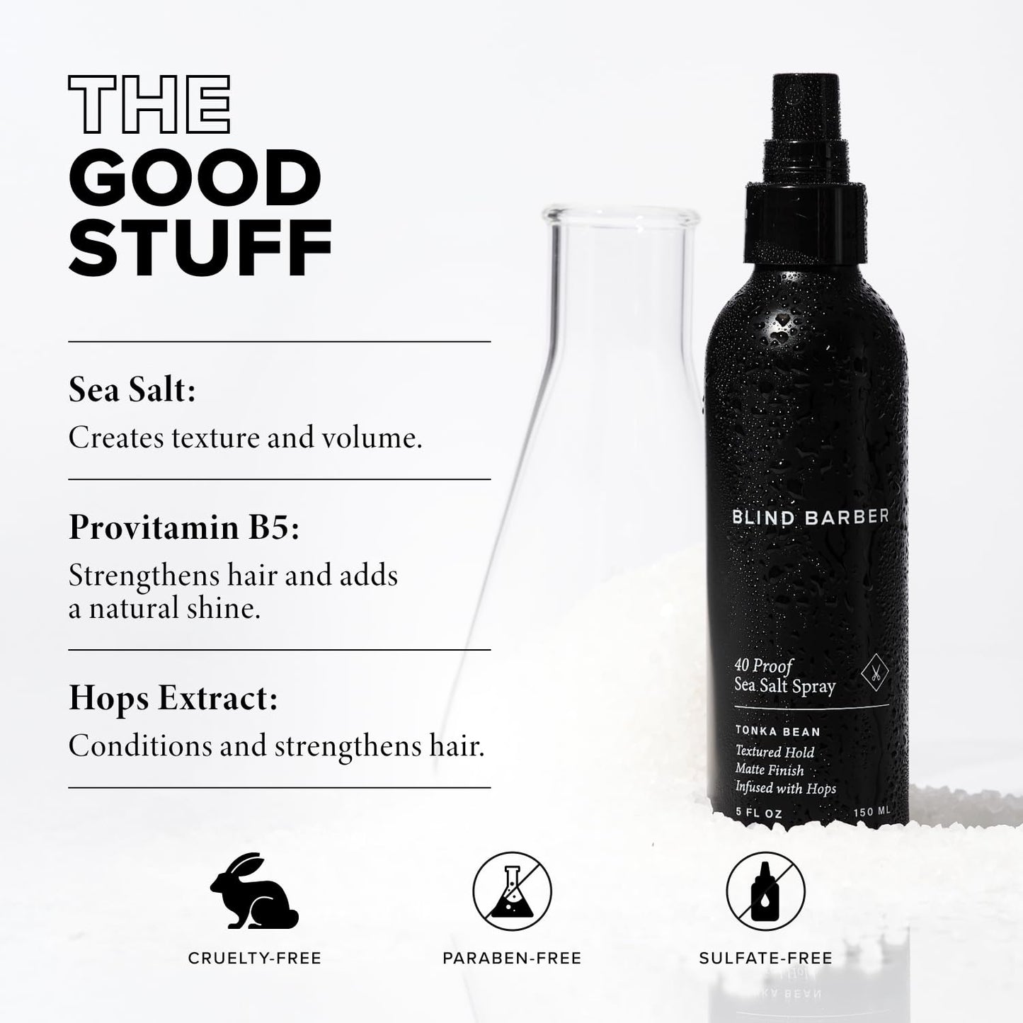 Blind Barber 40 Proof Sea Salt Spray for Men - Salt Water Hair Spray for Volume & Texture - Water-Based Matte Finish with Light-Medium Hold - Enhances