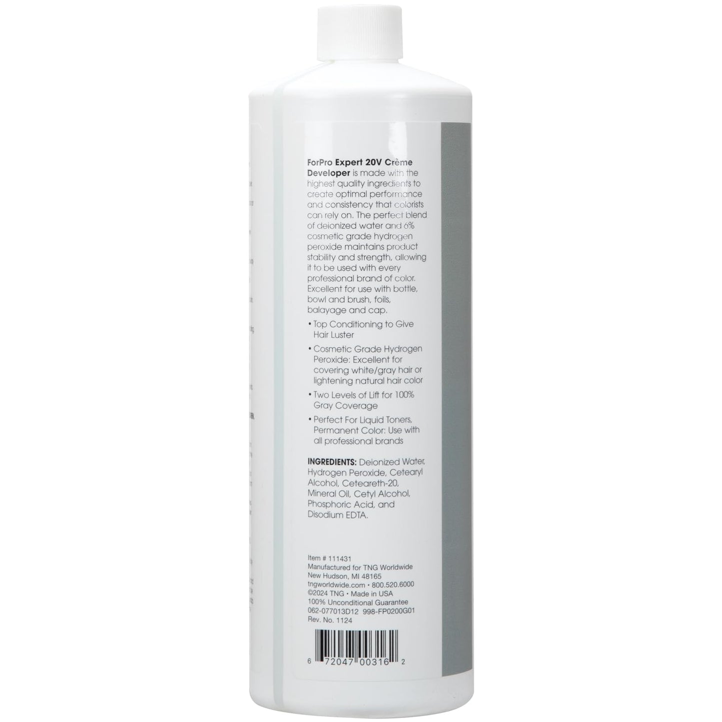 ForPro Expert 20 Volume Crème Developer, 32 Fl Oz - for Hair Lightening, Gray Coverage & Color Deposit with Standard Lift