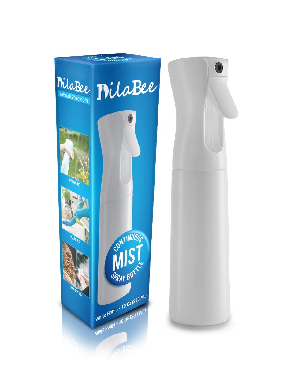 Continuous Mist Empty White Spray Bottle For Hair - Salon Quality 360 Water Misting Sprayer - Pressurized Aerosol Stylist Spray Mister (10 Oz)