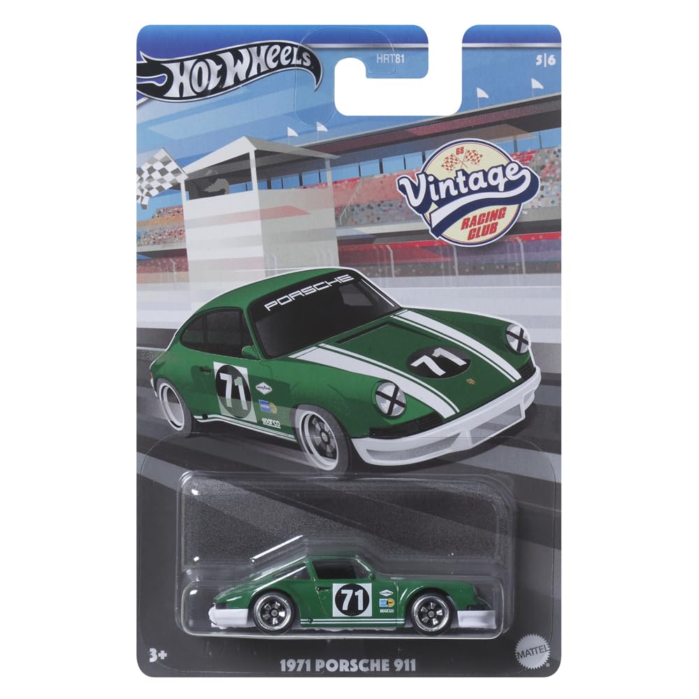 Hot Wheels Collectible Die-Cast Vintage Racing Club Vehicle - Green Sports Car - Inspired by 1971 Porsche 911 - HRT81-5/6
