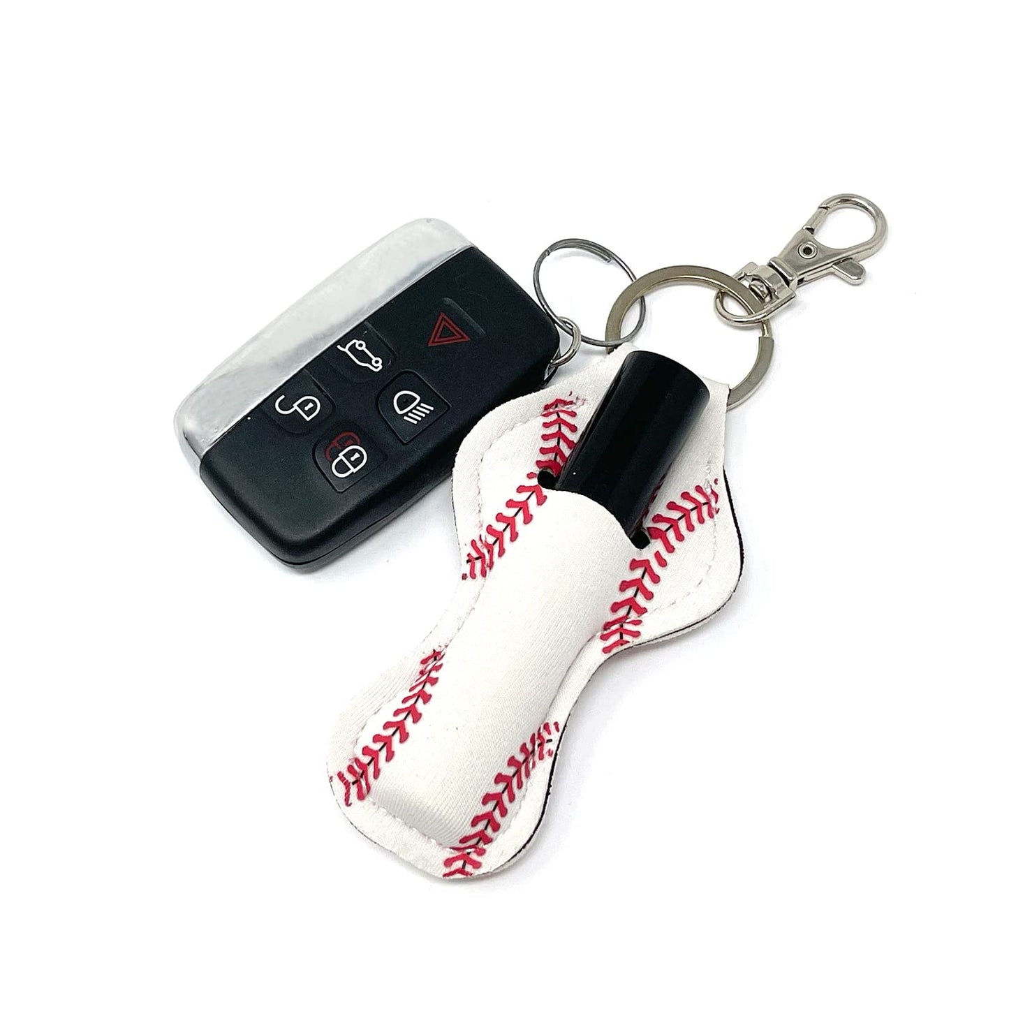 allydrew 10 Pack Chapstick Holder Keychain, Keyring for Lip Balm Lip Gloss Lipstick with 10 Pieces Metal Keyring Clasps, Baseball/Softball