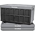 CleverMade Collapsible Storage Bins with Lids - Stone 3 Pack 46L - Plastic Containers Stackable Organization Crates Home Closet Space-Saving Durable