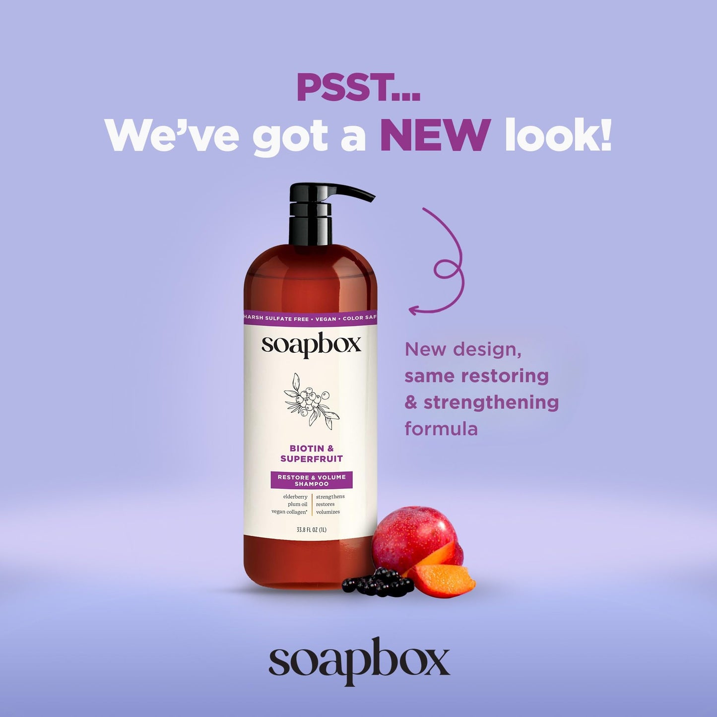 Soapbox Biotin Shampoo, Biotin & Collagen Super Fruit Shampoo for Thin, Fine, Thinning Hair | Volumizing & Repairing to Promote Hair Growth, Strength