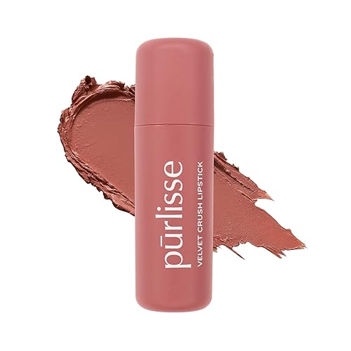 p?rlisse Velvet Crush Long Lasting Lipstick - Matte Finish Hydrating Lipstick - Enriched with Bakuchiol, Mango Seed & Shea Butter to Soften & Smooth Lips - Pinky Nude (0.12 oz)