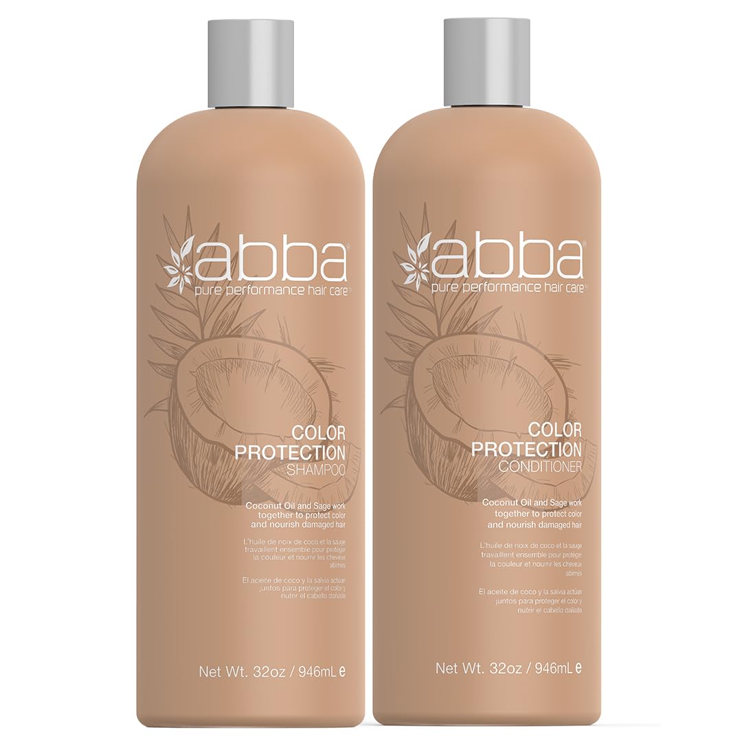 ABBA - Pure Color Protection Shampoo & Conditioner Shine Enhancing & Nourishing Value Duo Set - Coconut Oil & Sage, 32 fl oz Each