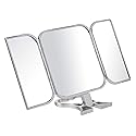 Danielle Creations 3-Way Foldable Travel Makeup Mirror with Built in Stand and Handle, Silver