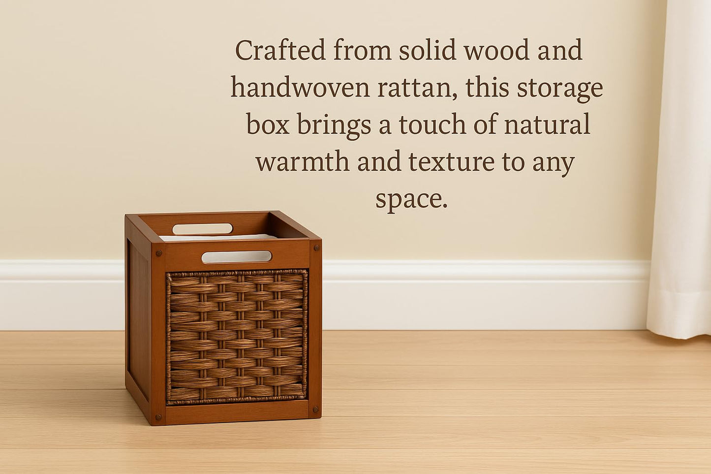SDFUMAO Handwoven Wicker Storage Bin with Wooden Frame and Fabric Liner, Square Organizer Basket with Handles for Living Room, Closet, or Laundry…