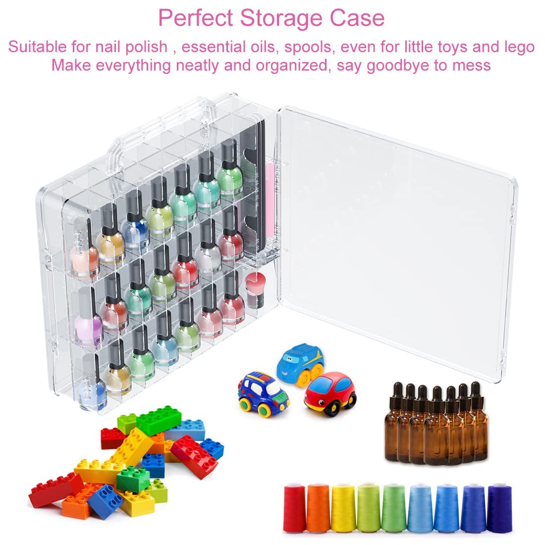 JIASHENG Nail Polish Organizer Case for 48 Bottles, Gel Nail Polish Storage Holder Double Side Adjustable Space Divider for Acrylic Nail Gel Dip