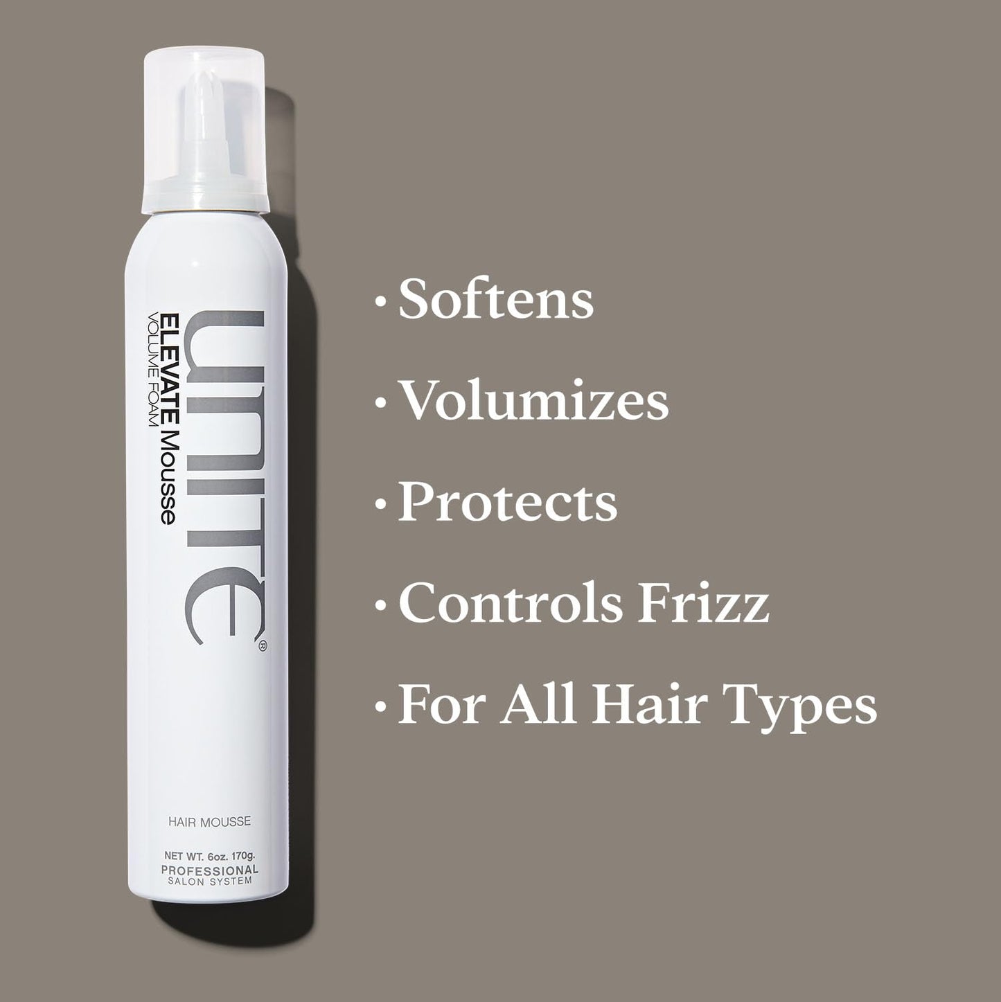 UNITE Hair - ELEVATE Mousse - Frizz-Free Volume, Hold, & Shine for All Hair Types - UV & Thermal Protection - 6 oz