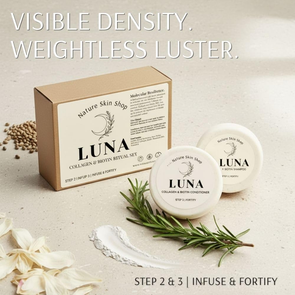 Nature Skin Shop Luna Collagen & Biotin Shampoo and Conditioner Set - Strengthening & Volumizing Solid Hair Care Duo for Fine, Thinning & Weak Hair