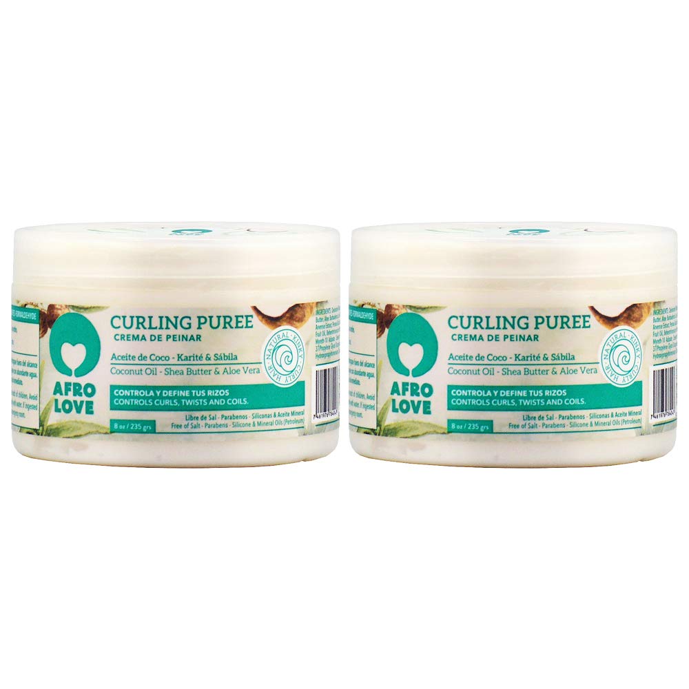 Afro Love Curling Puree 8oz (Pack of 2) Curl Cream for Defining Curls, Twists & Coils - Frizz Control, Hydrating & Moisturizing - Sulfate-Free