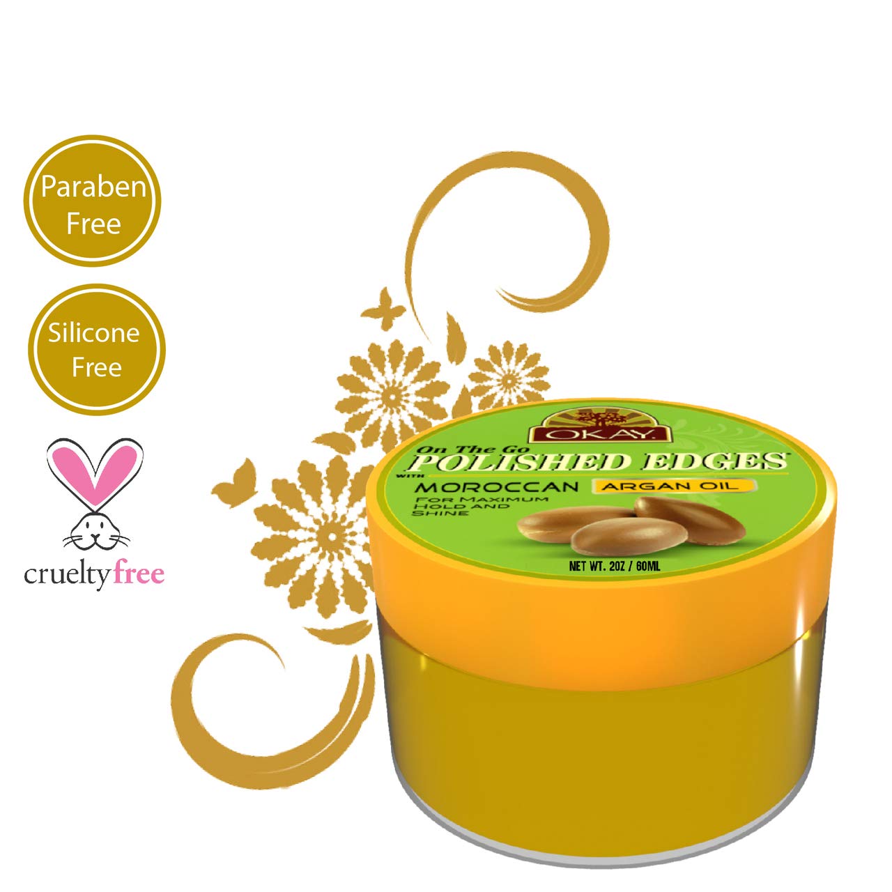 OKAY Polished Edges With Argan Oil No Flaking All Day Hold Edge Control For Hairline Sideburns Silicone,Paraben Free For All Hair Types and Textures