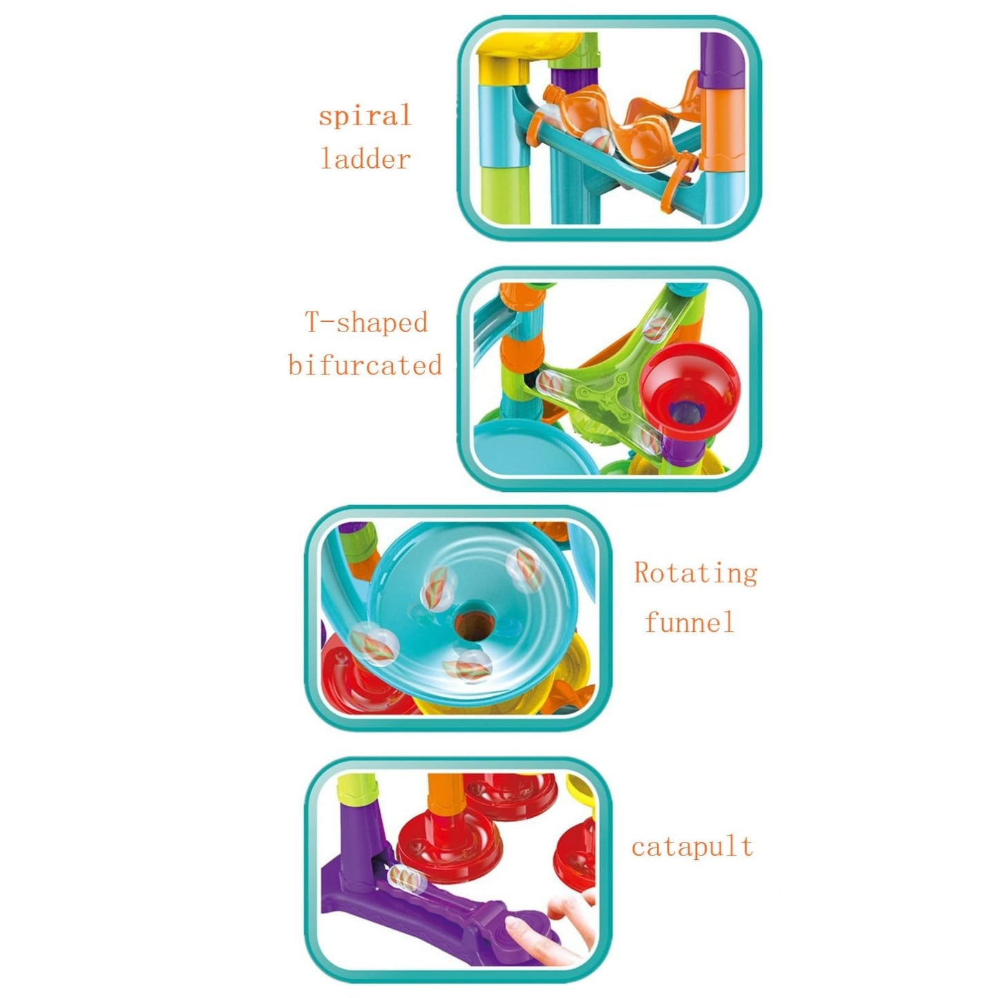 Marble Run Pipeline 113pcs Construction Set – STEM Building Blocks with Spiral Ladder, Rotating Funnel & T-Track for Kids Ages 4-8