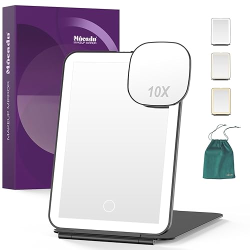 Mocado LED Foldable Travel Makeup Mirror - 5x7 inches 3 Colors Light Modes USB Rechargeable Touch Screen, Portable Tabletop Cosmetic Mirror