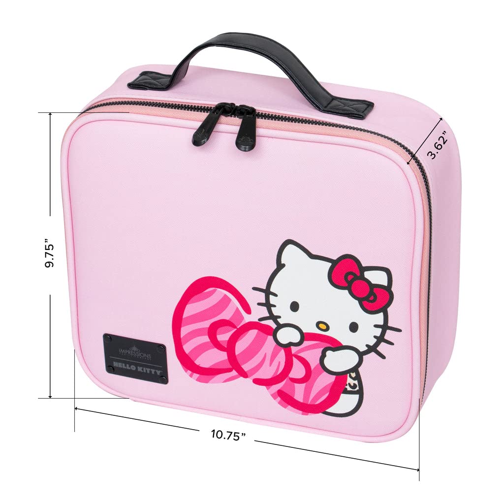 Impressions Vanity Hello Kitty Cosmetic Bag – Faux Leather Travel Toiletry Bag with Zipper Pockets, Waterproof, Reusable Large Makeup Organizer (Pink)