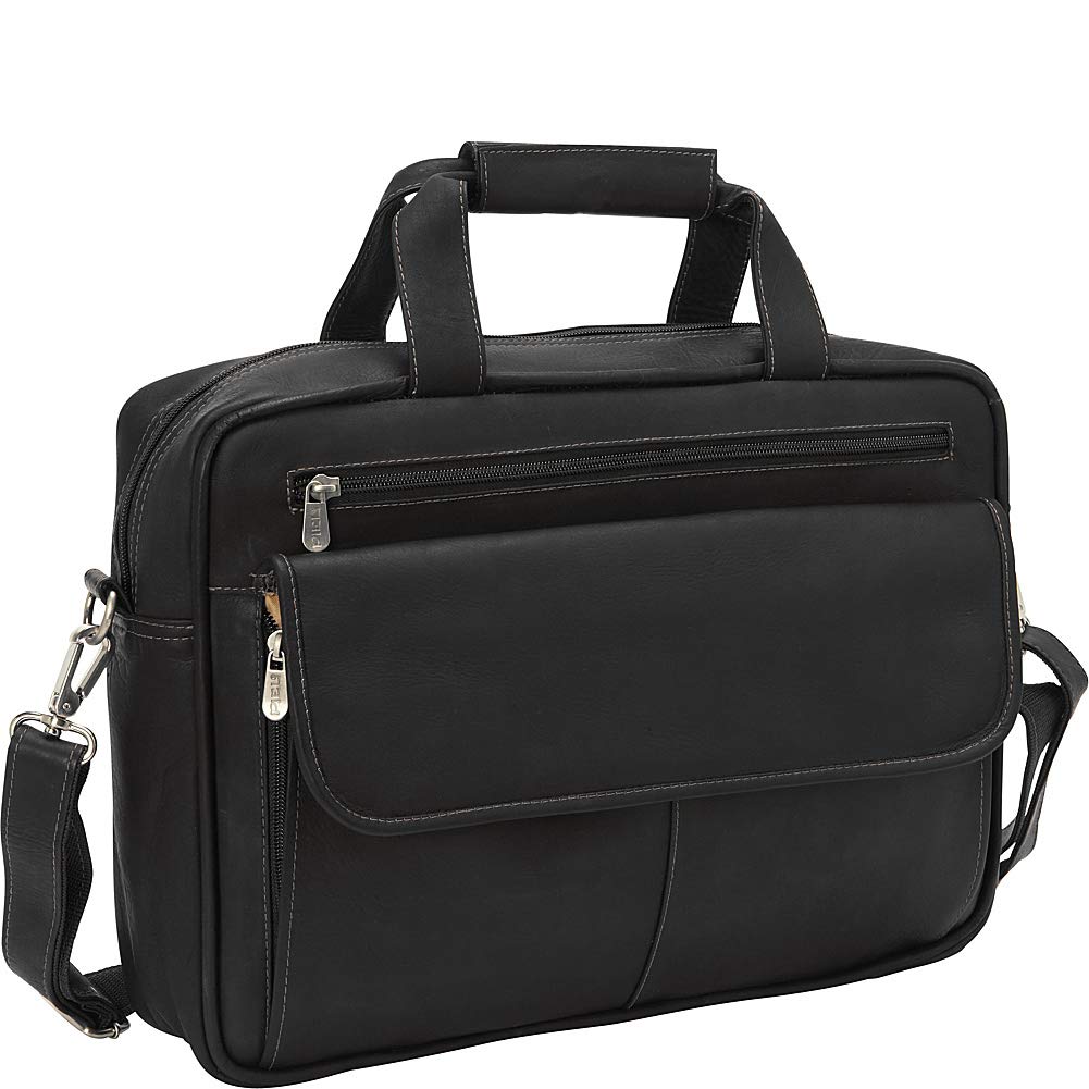Piel Leather Slim Top-Zip Briefcase, Black, One Size