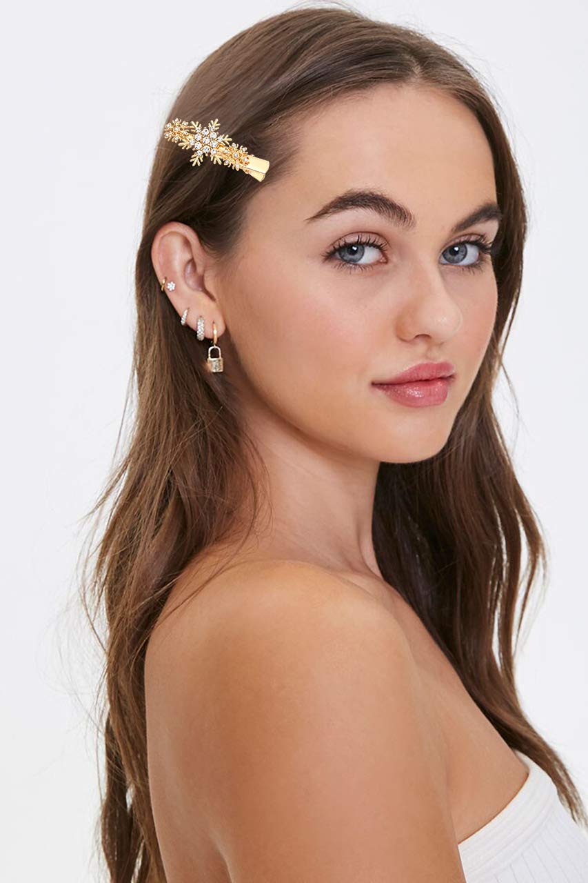 4pcs Christmas Hair Clips for Women Girls Xmas Present Bow Hair Pins Crystal Christmas Snowflake Hair Barrettes Holiday Jewelry Ornament New Year Gift