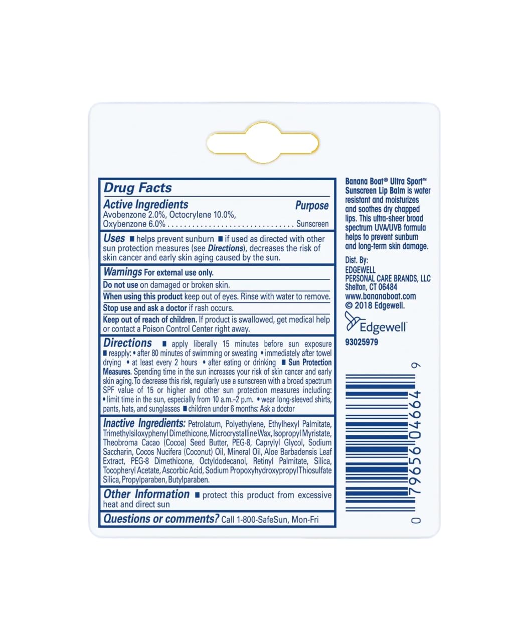 Banana Boat Sport Performance Sunscreen Lip Balm SPF 50 0.15 oz (Pack of 8)
