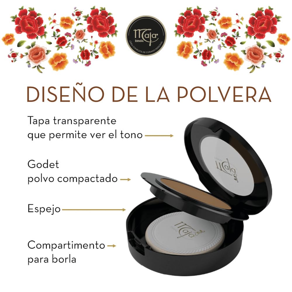 Maja Pressed Compact, Creme Powder for Flawless Uniform Coverage, Skin Matte, Without Shine, Long Lasting Effect, Pressed Powder with Mirror, Arabesco