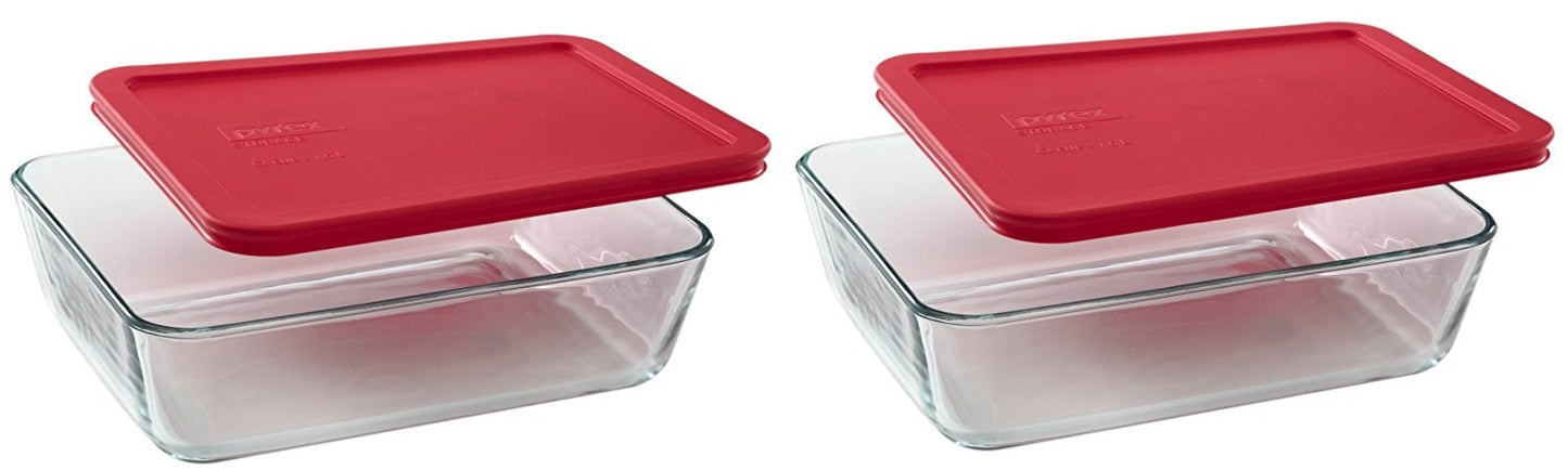 Pyrex 7211 6-Cup Glass Dish & 7211-PC Red Lid (2-Pack) - Made in USA
