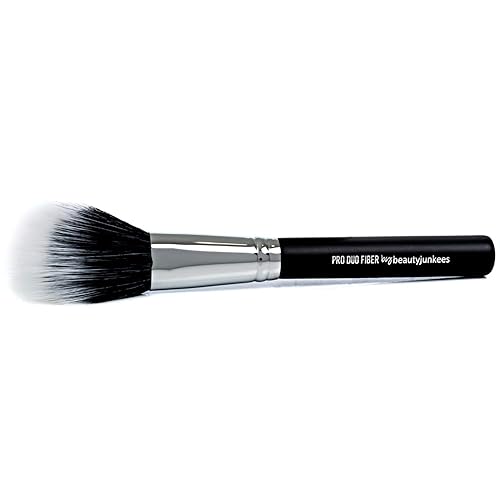 Domed Blush Bronzer Brush - Beauty Junkees Duo Fiber Contour Brush for Contouring, Sculpting, Highlighting, Blending, Buffing with Powder Cream Liquid