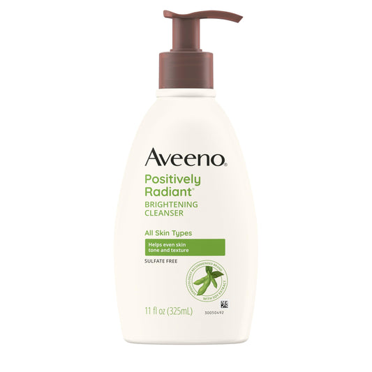 Aveeno Positively Radiant Brightening Facial Cleanser 11 oz – Moisture-Rich Soy Extract, Gentle for Sensitive Skin, Non-Comedogenic & Hypoallergenic
