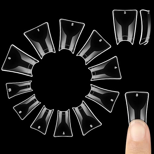 NOVO OVO 550 pcs Transparent Clear Crystal Duck Feet Style Flare Nail Tips Y2K Vibe Half Cover C Curve Wide French False Nail Extension Tips Acrylic