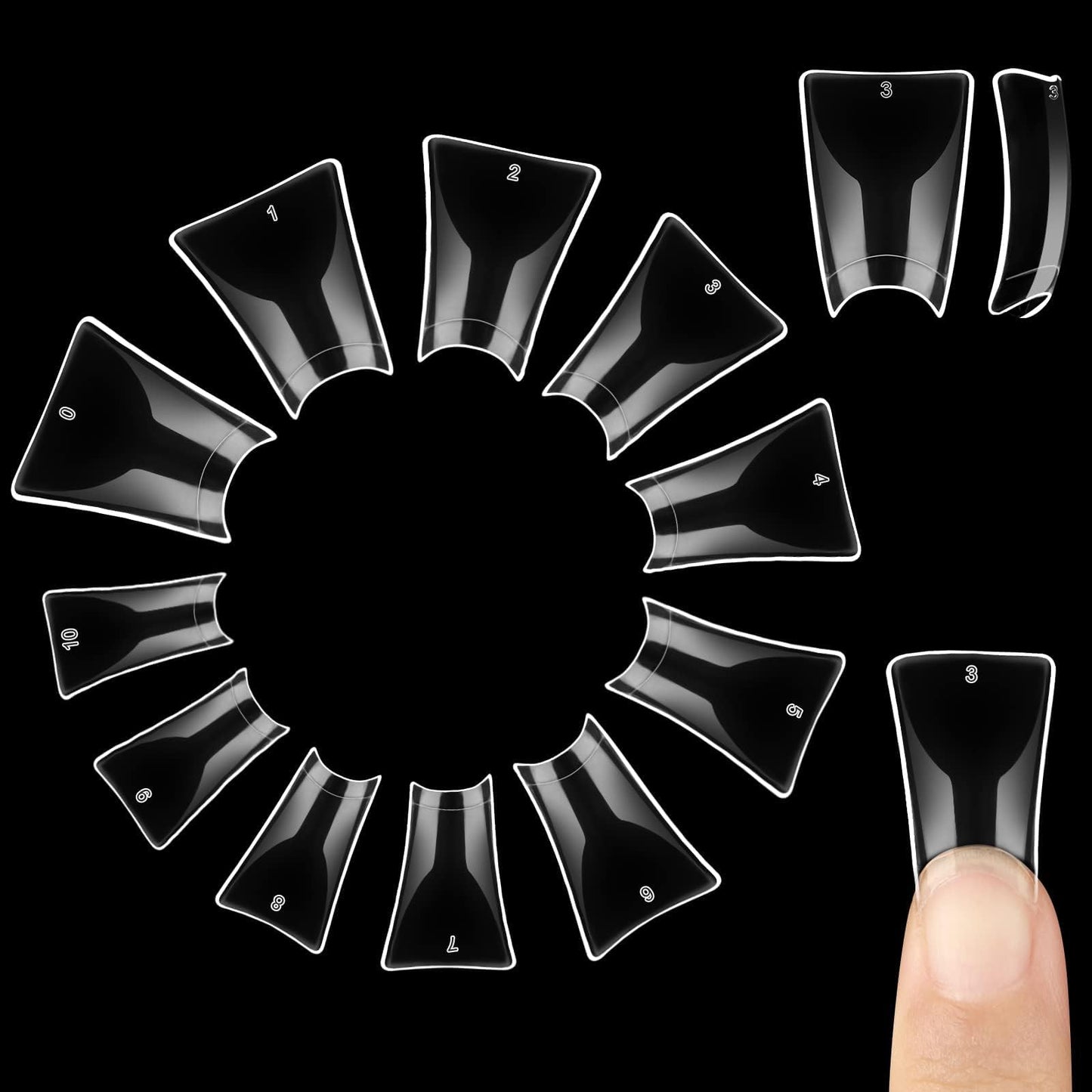 NOVO OVO 550 pcs Transparent Clear Crystal Duck Feet Style Flare Nail Tips Y2K Vibe Half Cover C Curve Wide French False Nail Extension Tips Acrylic