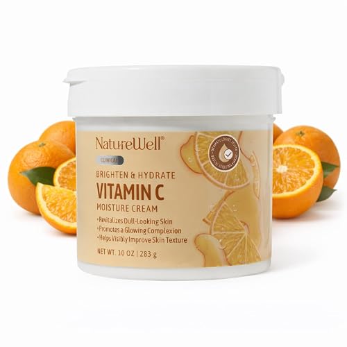NATURE WELL Vitamin C Brightening Moisturizer Cream - Hydrating Face & Body Lotion with Coconut Oil, Helps Improve Uneven Skin Tone & Dark Spots
