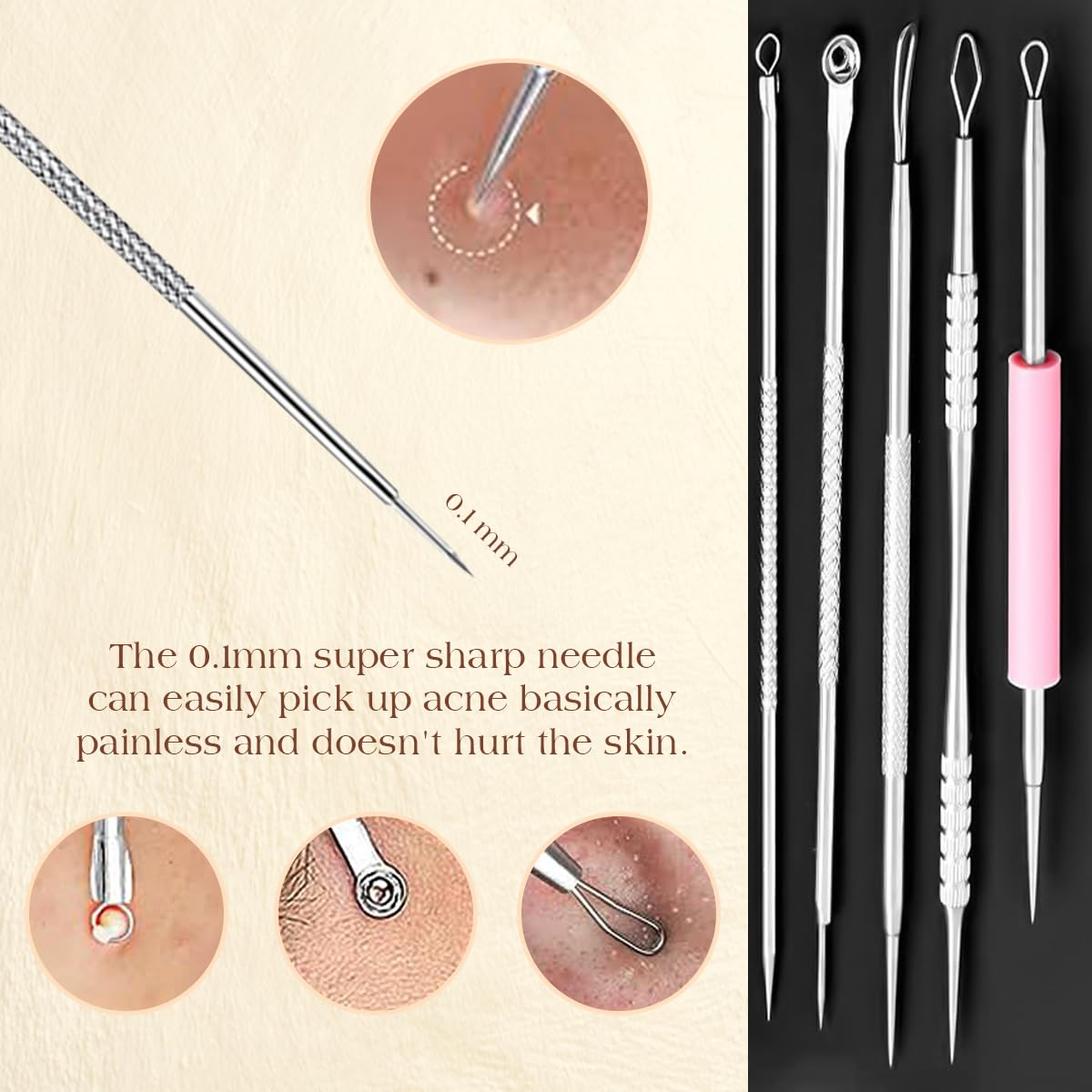 22 Pcs Pimple Popper Tool Kit 410 Stainless Steel Blackhead Remover Tools, Pimple Extractor Tool Kit for Blackheads, Blemish, Comdone, Acne, Zit, Beauty and Personal Care DERMATED