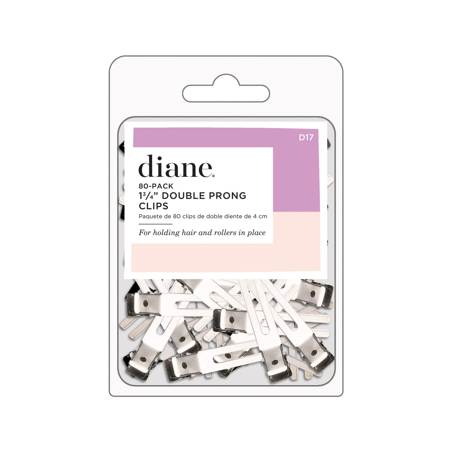 Diane Double Prong Hair Clips for Women, Girls For Holding Rollers or Hair 1.75 Inches Long Silver D17, 80 Count (Pack of 1)