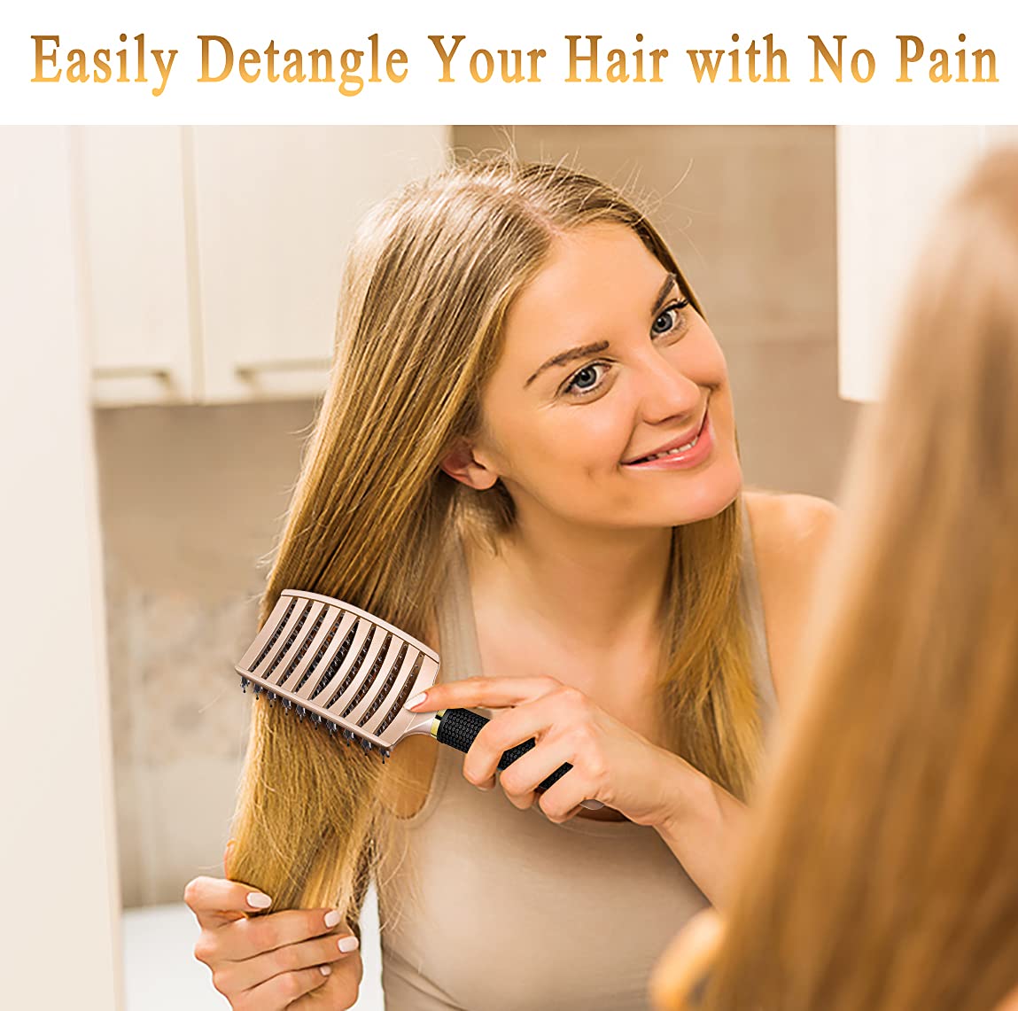KTKUDY Detangling Brush Getting Knots Out without Pain - Boar Bristles HairBrush Make Hair Shiny & Healthier Vented Detangler Brush for Women Men Kids