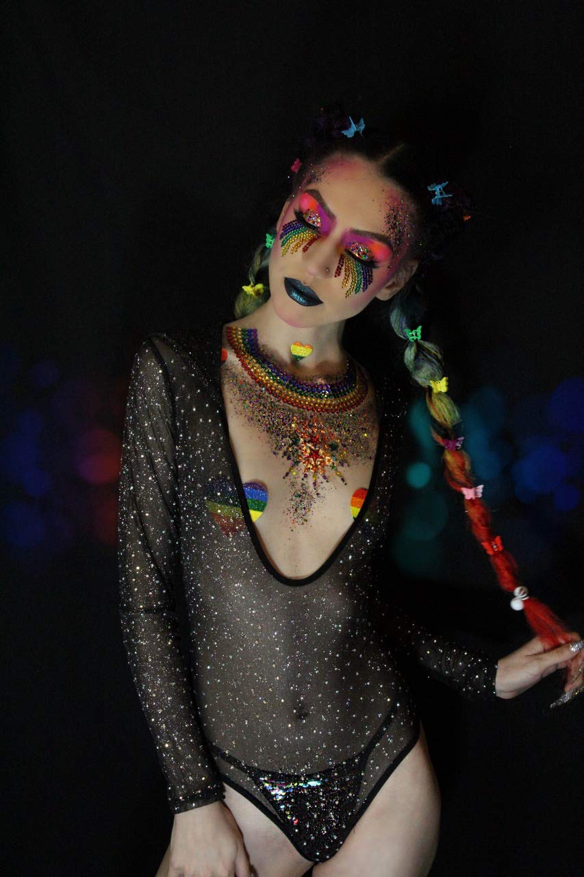 Neva Nude Face and Body Glitter Keychain - Chunky Glitter in Aloe for Festivals, Raves, and More | Cosmetic Grade | Super Sparkly (Rainbow Brite