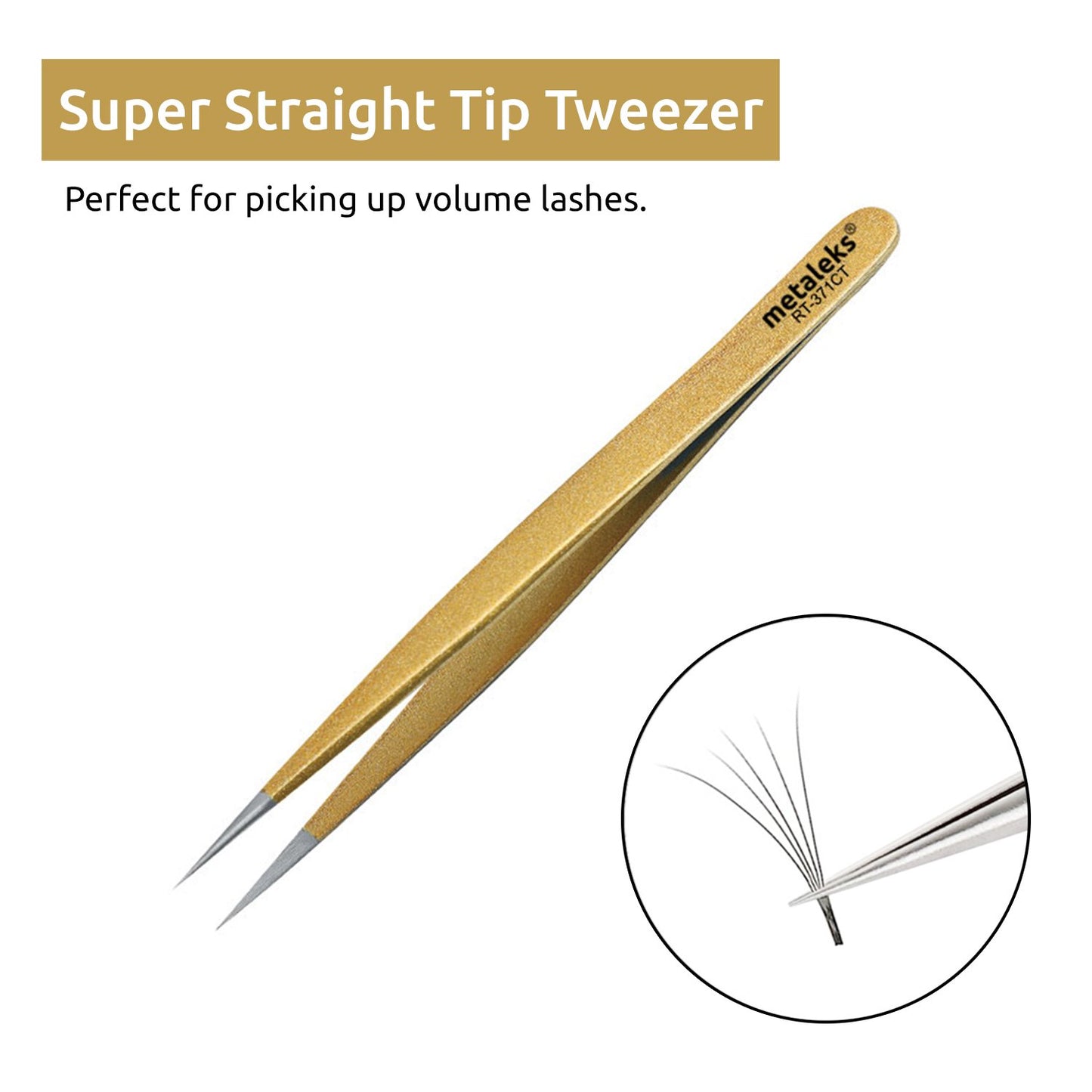 Tweezers for Eyelash Extension Hand Crafted Surgical Stainless Steel Metallic Gold Powder Coated (Supper Straight Tip.)