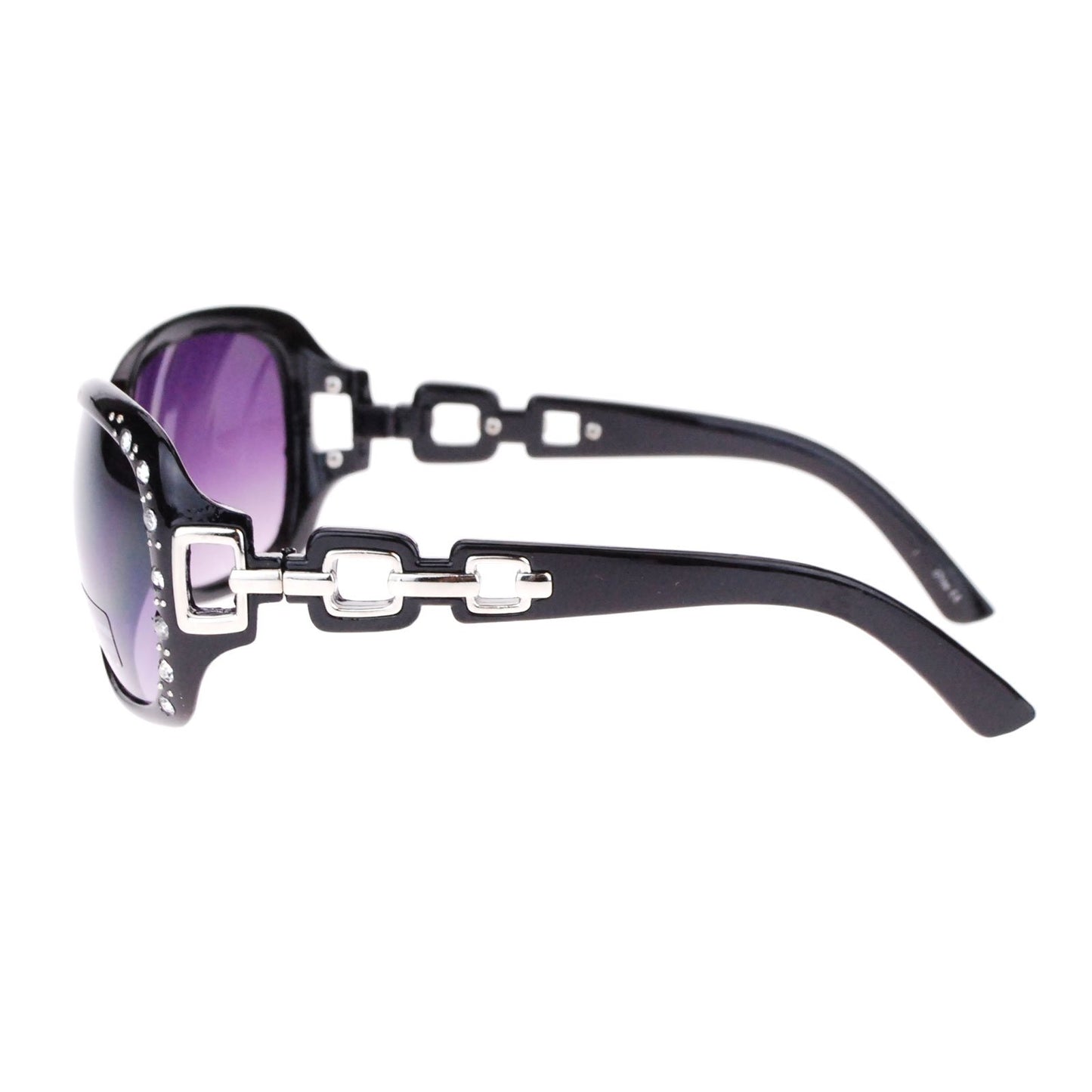 SA106 Womens Oversized Rectangular Rhinestone Encrusted Chain Arm Fashion Sunglasses Black