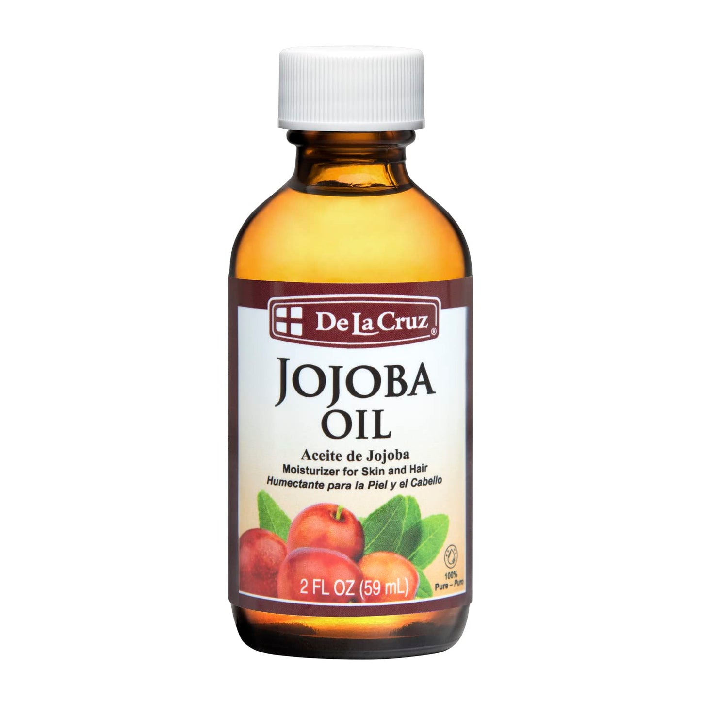 De La Cruz 100% Pure Cold-Pressed Golden Jojoba Oil - Organic Jojoba Oil for Hair and Skin - 2 FL OZ - 59 mL