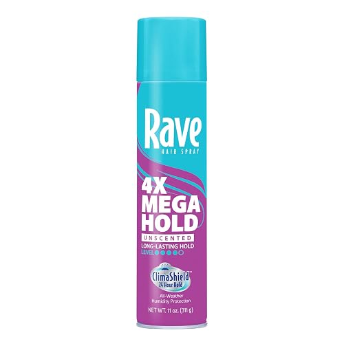 rave Hairspray 4x Mega Unscented Aerosol, 11 oz