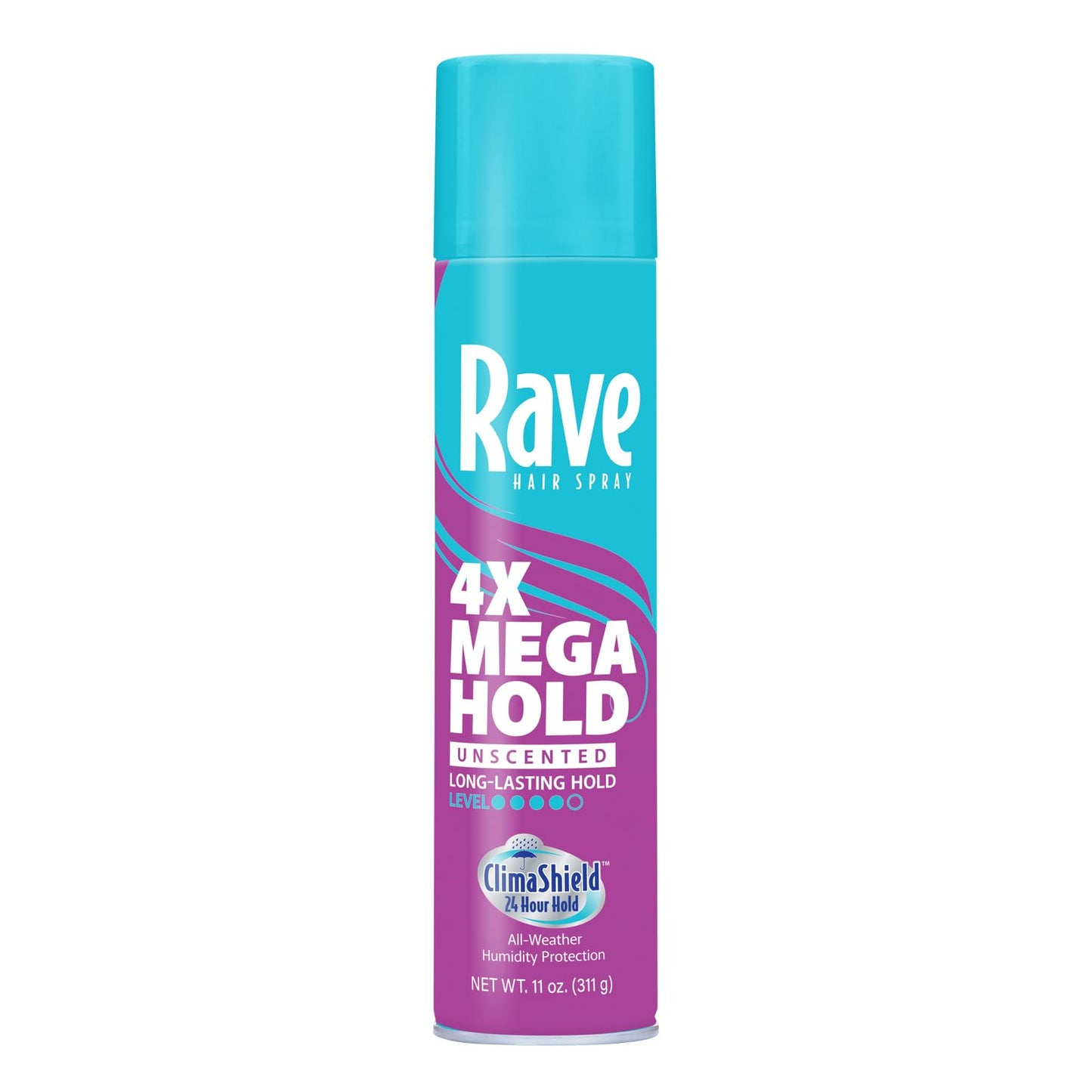 rave Hairspray 4x Mega Unscented Aerosol, 11 oz