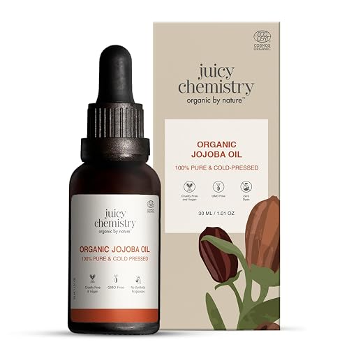 Juicy Chemistry Organic Jojoba Oil, 30 Ml Pure, Cold Pressed & Virgin Carrier Oil For Skin, Hair & Cuticles Naturally Rich In Vitamin E & Ceramides