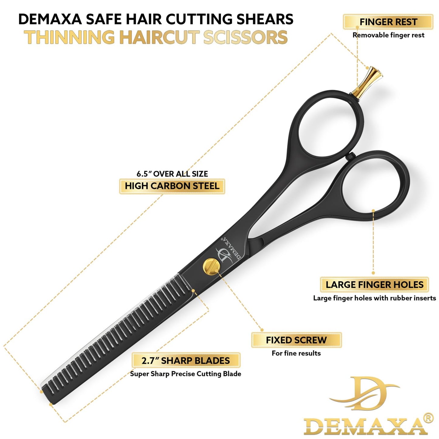 Thinning Shears for Hair Cutting - DEMAXA Hair Thinning Scissors Professional Barber’s Texturizing Shears for Salon & Home Use - 6.5-inch Black High Beauty and Personal Care DEMAXA